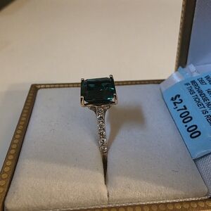 Effy Lab Created Emerald 14k Yellow Gold Ring with Lab Created Diamonds Size 5